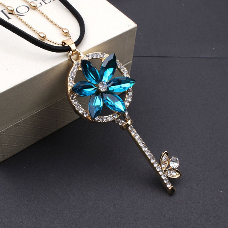 Classic Crystal Gemstone Women's Sweater Pendant Necklace