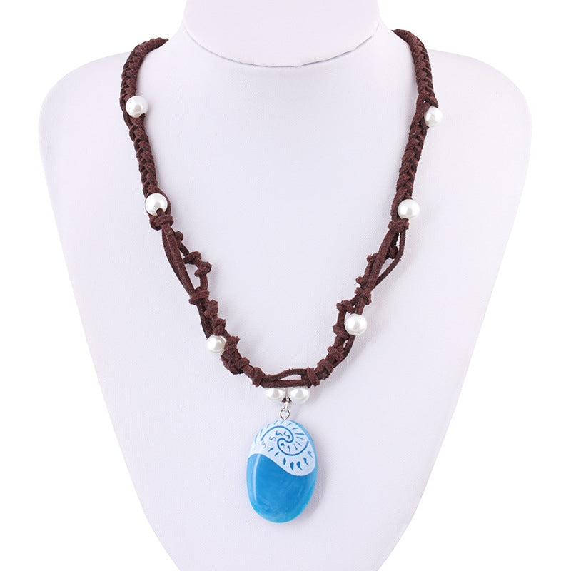 Classic Oval Resin Pendant Necklace with Pearl Handwoven Luminous Charm