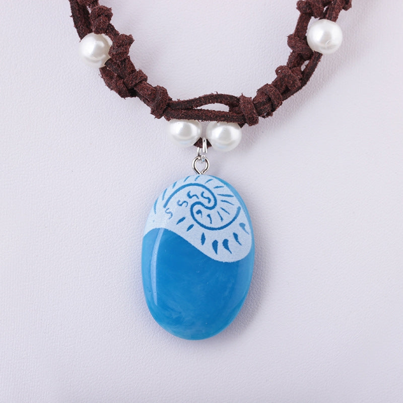 Classic Oval Resin Pendant Necklace with Pearl Handwoven Luminous Charm