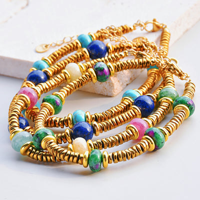 Classic Bohemian Gold Plated Natural Stone Stainless Steel Bracelet