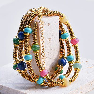 Classic Bohemian Gold Plated Natural Stone Stainless Steel Bracelet