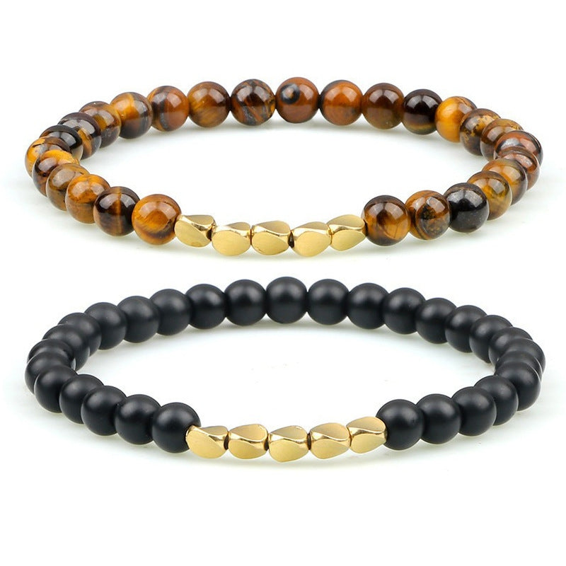 Classic Round Color Block Stone Copper Beaded Bracelet