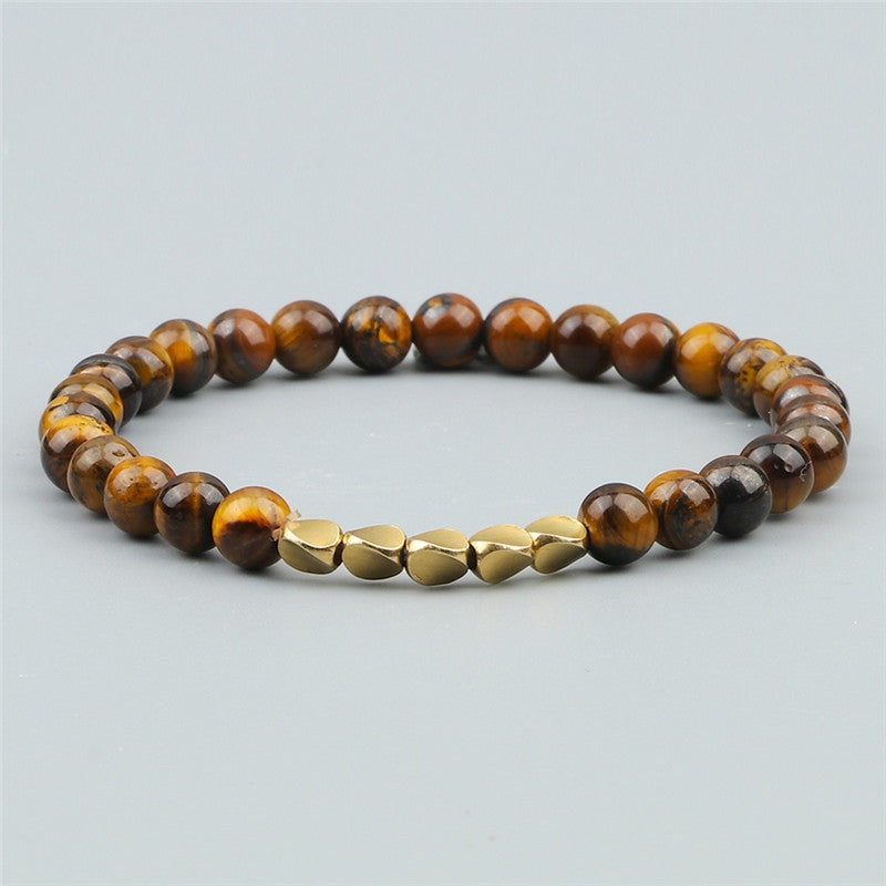 Classic Round Color Block Stone Copper Beaded Bracelet