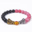 Classic Round Natural Stone Beaded Bracelet with Dragon Head and Matte Tiger Eye Beads