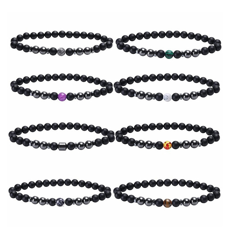 Classic Round Natural Stone Frosted Beaded Bracelet Set