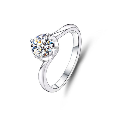 Classic Round Sterling Silver Moissanite Engagement Ring