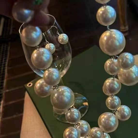 Classic Solid Color Pearl Tassel Pendant Necklace for Women
