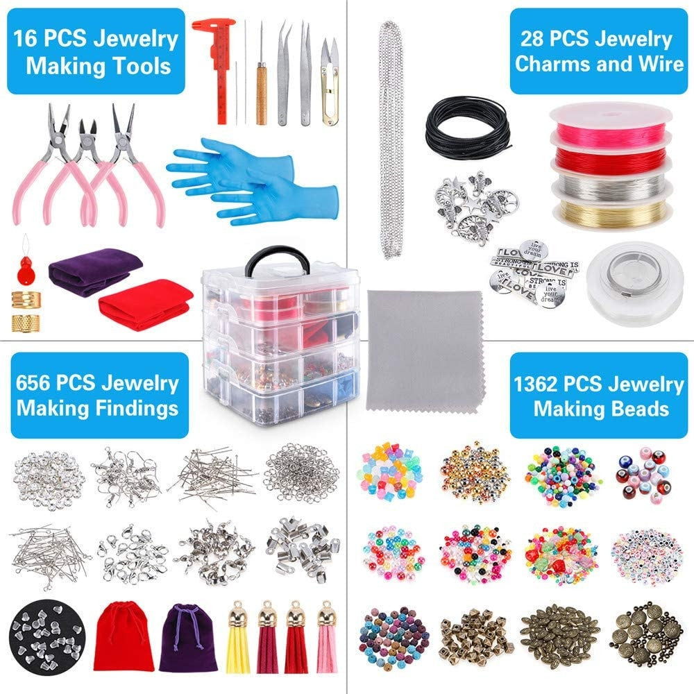 Classic Acrylic Jewelry Accessories Set - 2062pcs DIY Beading Kit for Bracelets and Necklaces