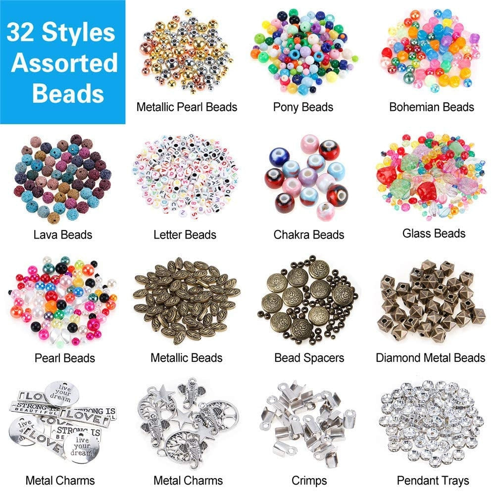 Classic Acrylic Jewelry Accessories Set - 2062pcs DIY Beading Kit for Bracelets and Necklaces