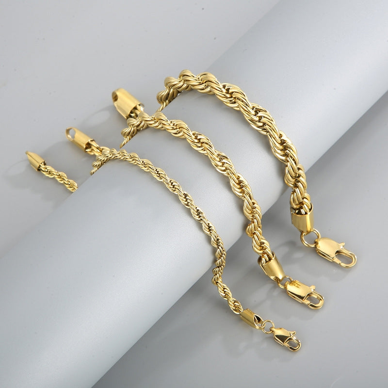 Classic Minimalist 18K Gold Plated Titanium Steel and Stainless Steel Twisted Chain Men's Bracelet