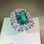 Classic Vintage Square Brass Inlay Zircon and Emerald Ring Set