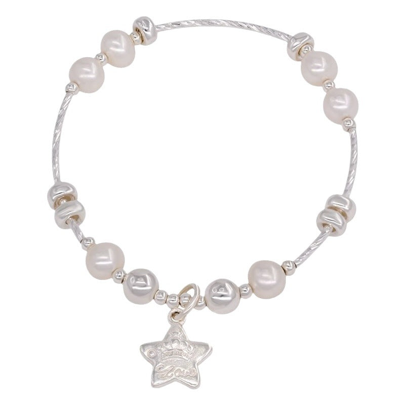 Classic Star Pendant Sterling Silver Bracelet for Women - Korean Fashion Stacking Bead Design