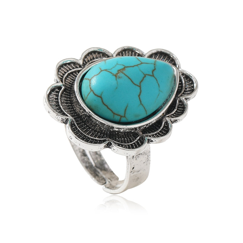 Classical Geometric Turquoise Water Droplet Women's Open Ring