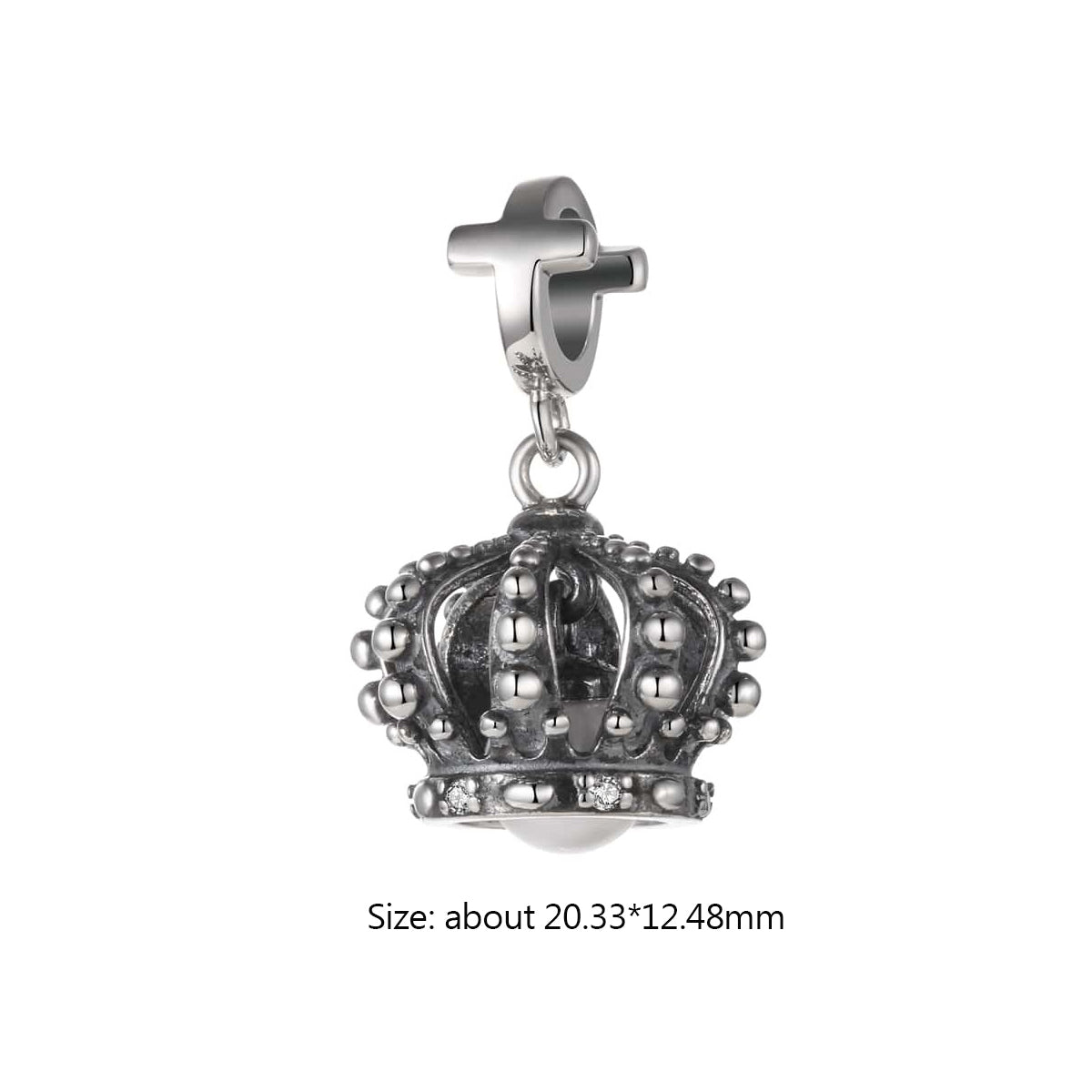 Classical Sterling Silver Crown Pearl Zircon Charm Pendant Jewelry Accessories