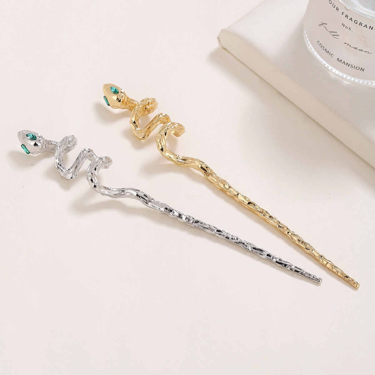 Classical Serpentine Diamond-Studded Metal Hairpin - Personalized Luxury Design