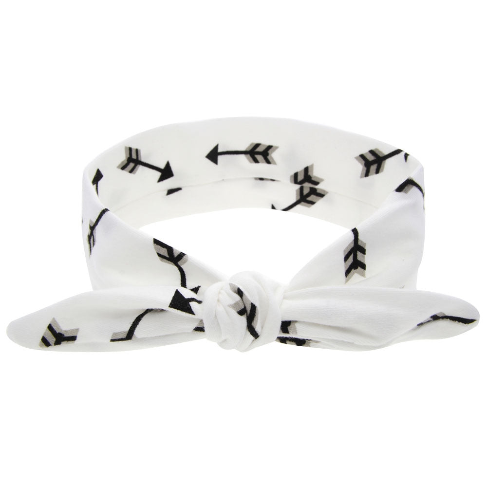 Floral Hair Accessories Set - Cotton Bunny Ear Headbands and Feather Arrow Hair Ties (6 Colors)