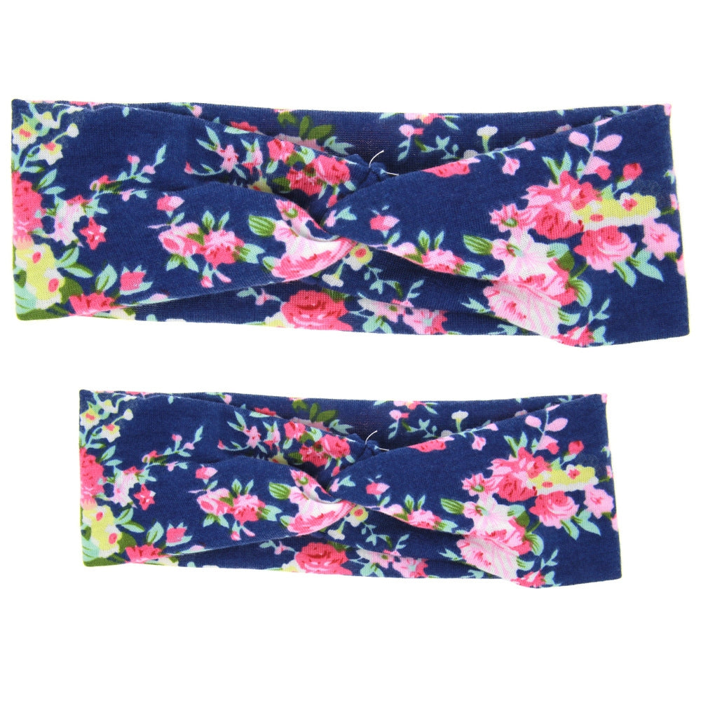 Floral Mother-Daughter Headband Set with Bunny Ears - Baby Cotton Hair Accessories