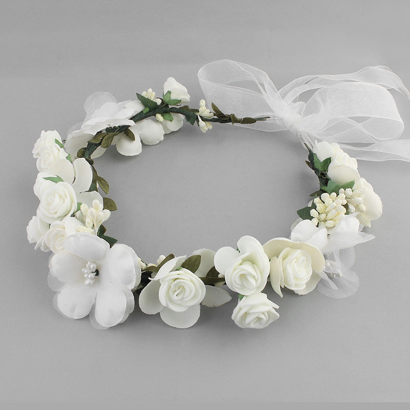 Floral Fabric Hairband Bridal Wedding Photo Shoot Accessory - White