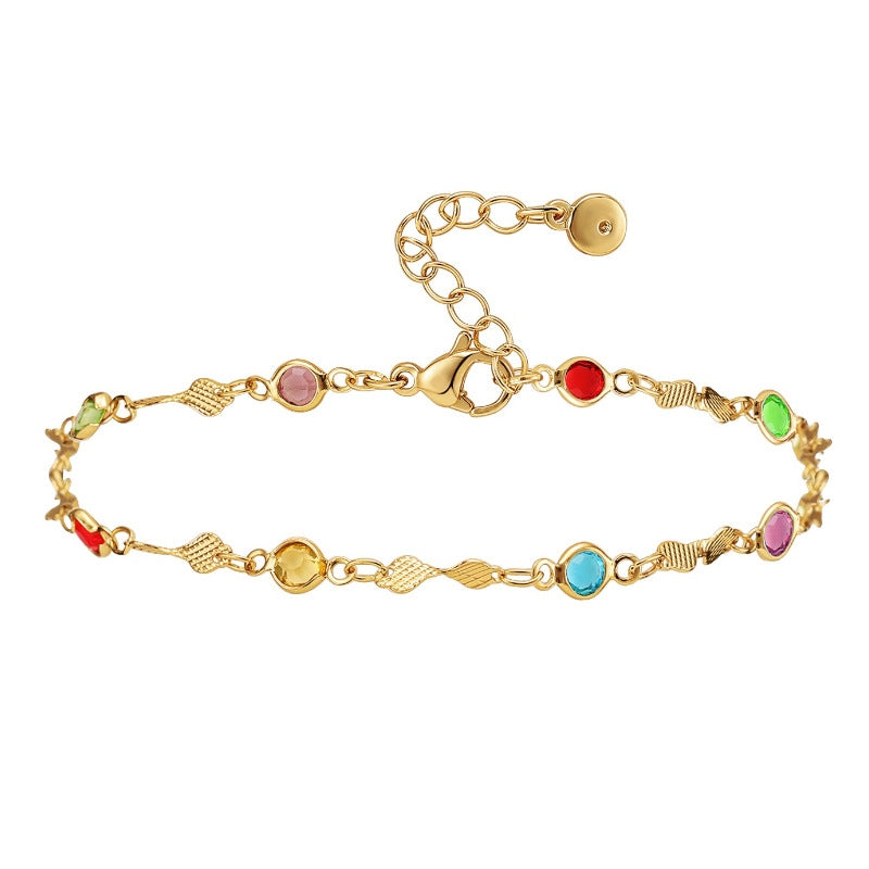 Colorful Zircon Adjustable 18k Gold-Plated Minimalist Anklet