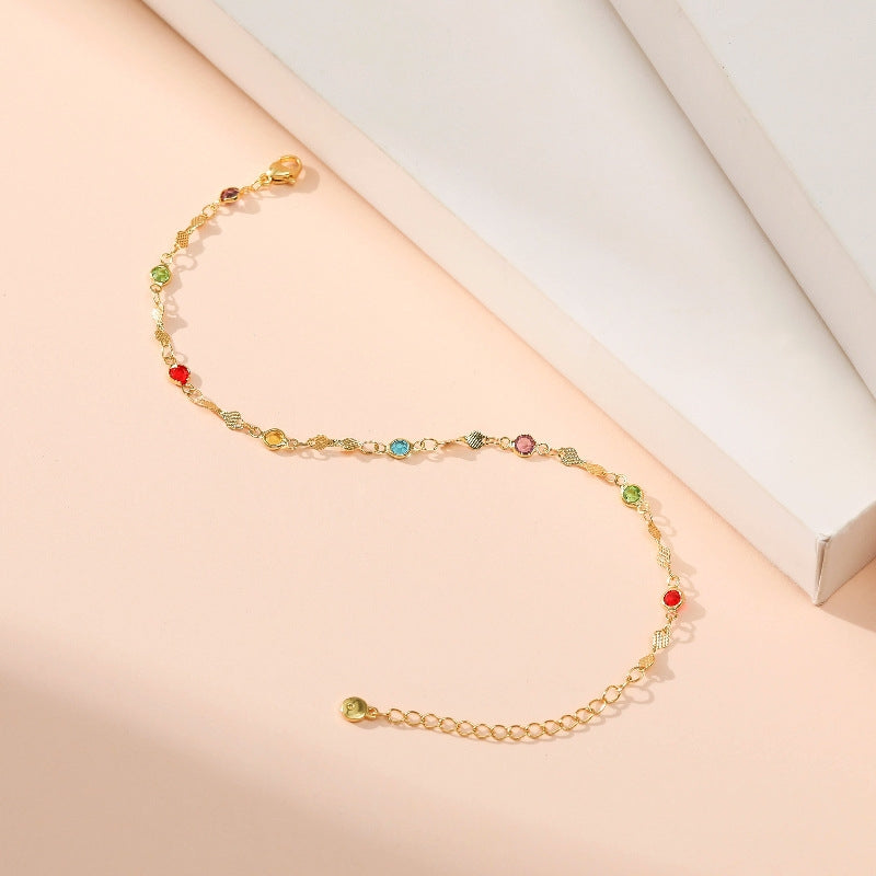 Colorful Zircon Adjustable 18k Gold-Plated Minimalist Anklet