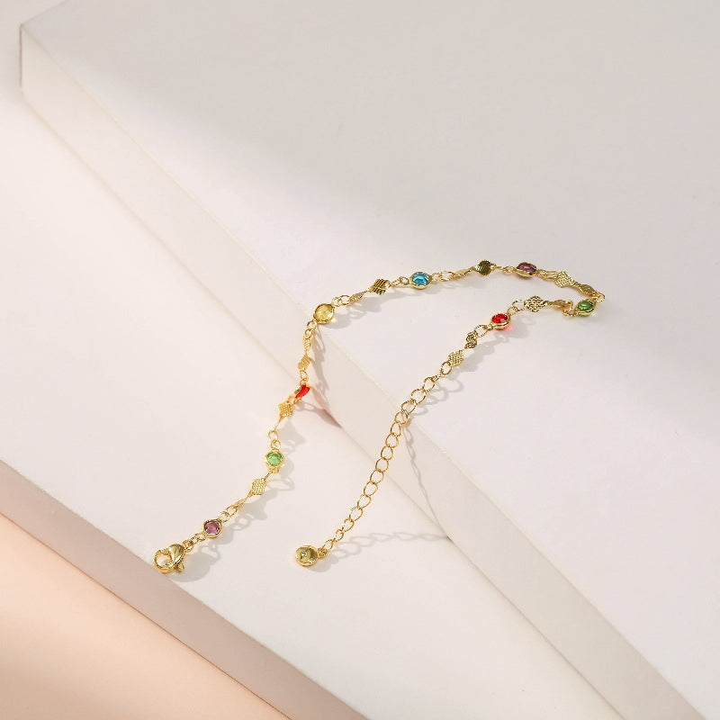 Colorful Zircon Adjustable 18k Gold-Plated Minimalist Anklet