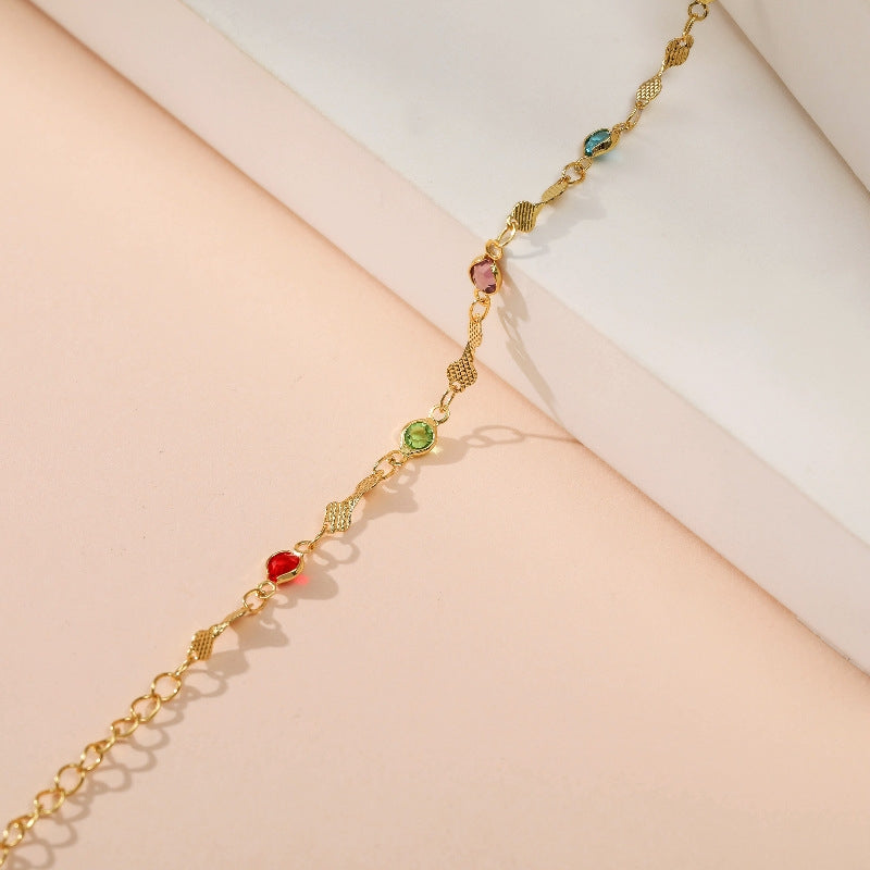 Colorful Zircon Adjustable 18k Gold-Plated Minimalist Anklet