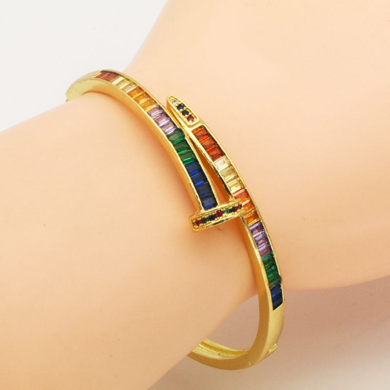 Colored Zircon Snake Head Open-end Bangle Bracelet