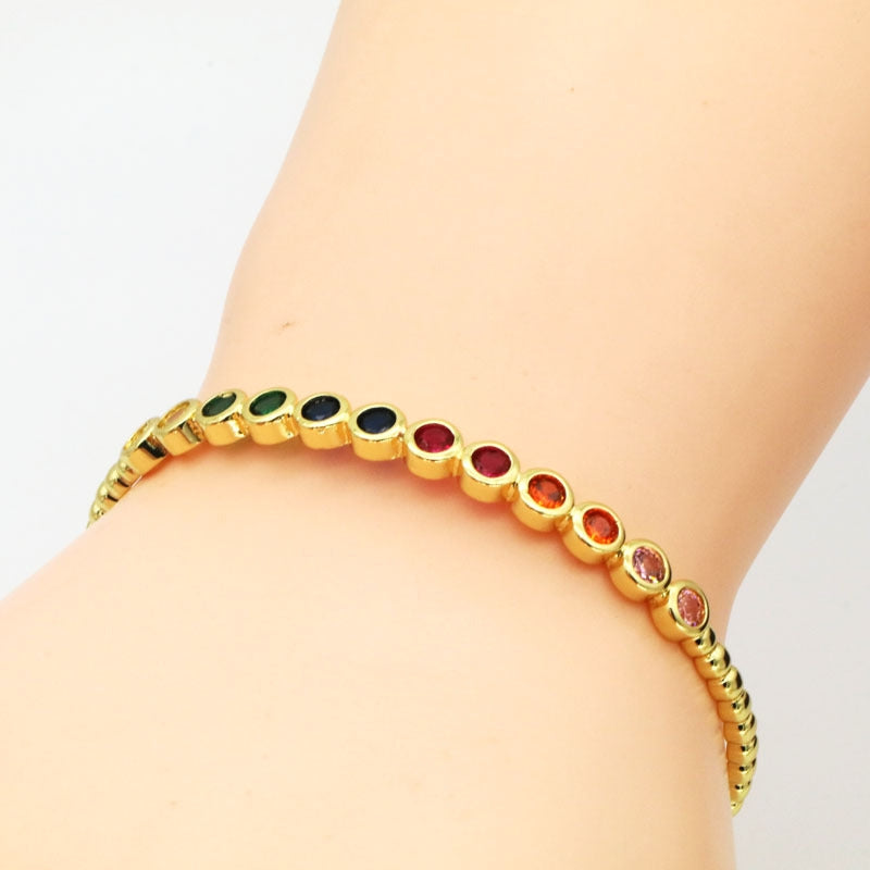 Colored Zircon Snake Head Open-end Bangle Bracelet