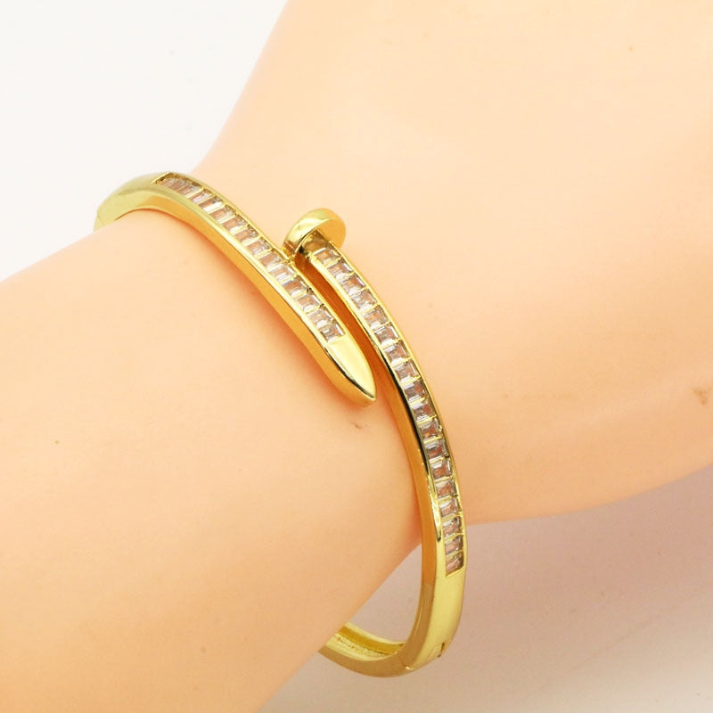 Colored Zircon Snake Head Open-end Bangle Bracelet