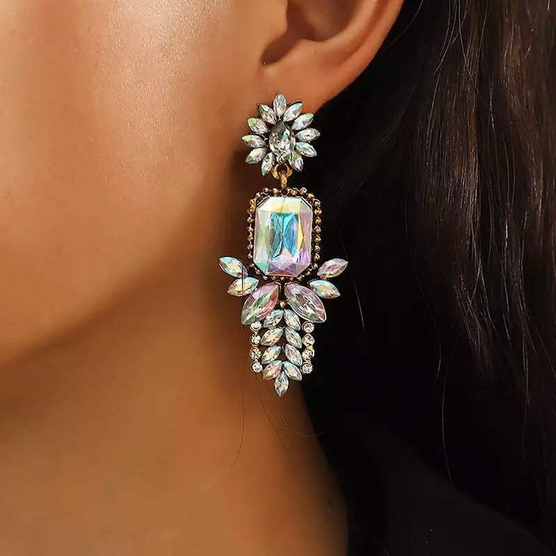 Colorful Crystal Flower Statement Alloy Earrings