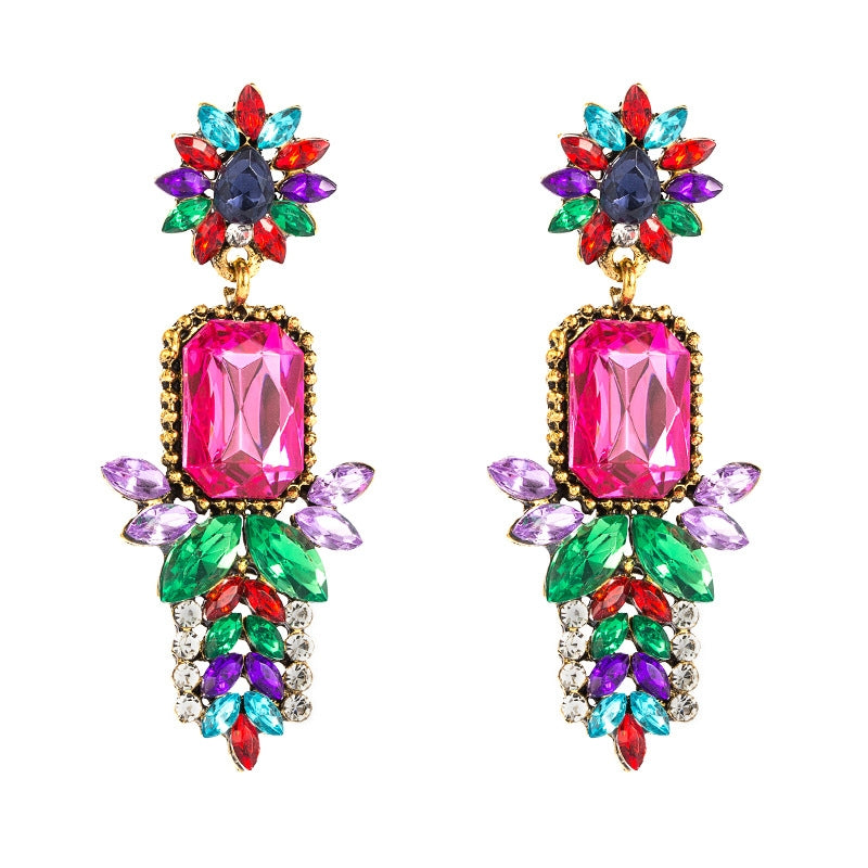 Colorful Crystal Flower Statement Alloy Earrings