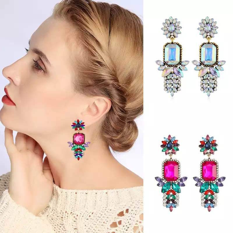 Colorful Crystal Flower Statement Alloy Earrings