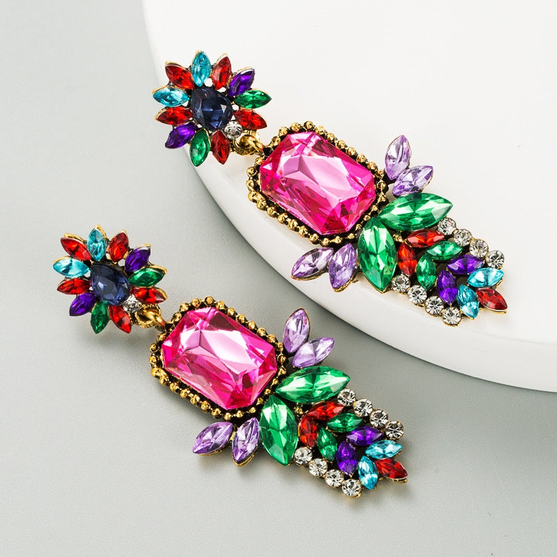 Colorful Crystal Flower Statement Alloy Earrings