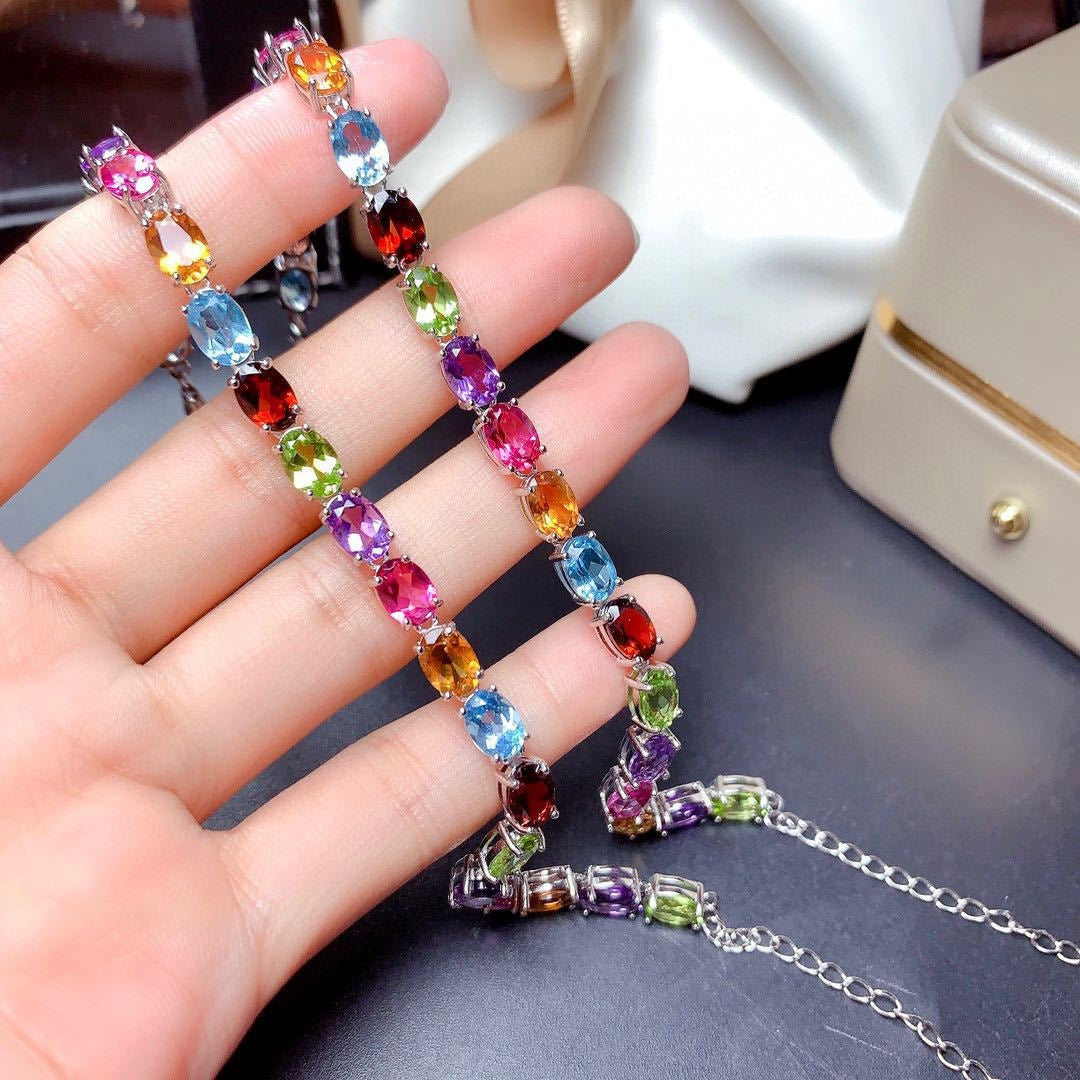 Colorful Gemstone Egg Shaped Bracelet with Unique Design