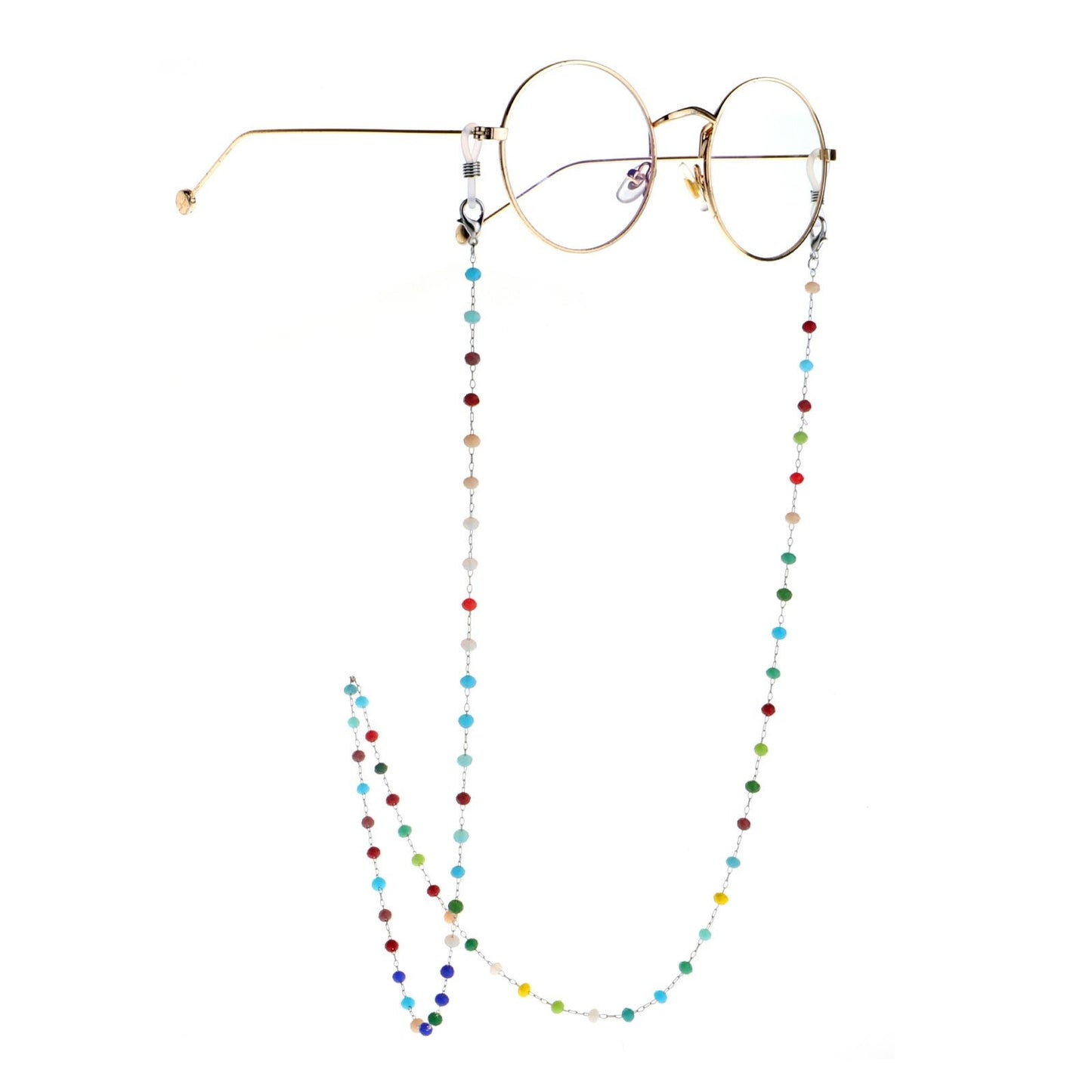 Colorful Round Crystal Stainless Steel Anti-Slip Sunglasses Chain