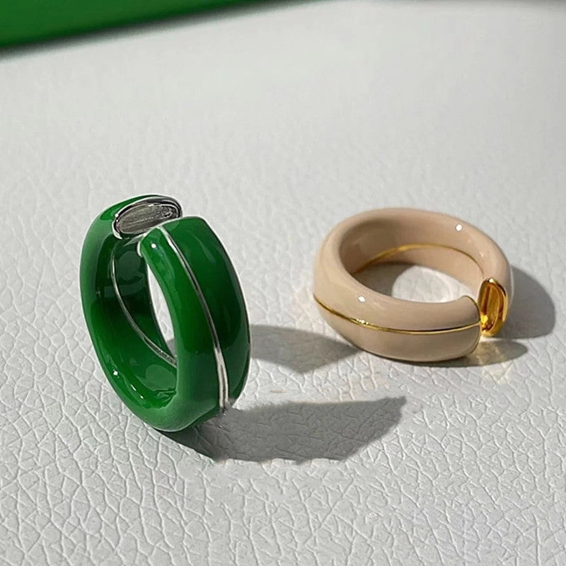 Commute Color Block Enamel Crack Open Gold Plated Women's Vintage Ring