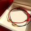 18K Gold Plated Geometric Rope Bracelet & S925 Silver Rice Grain Red Bracelet Set