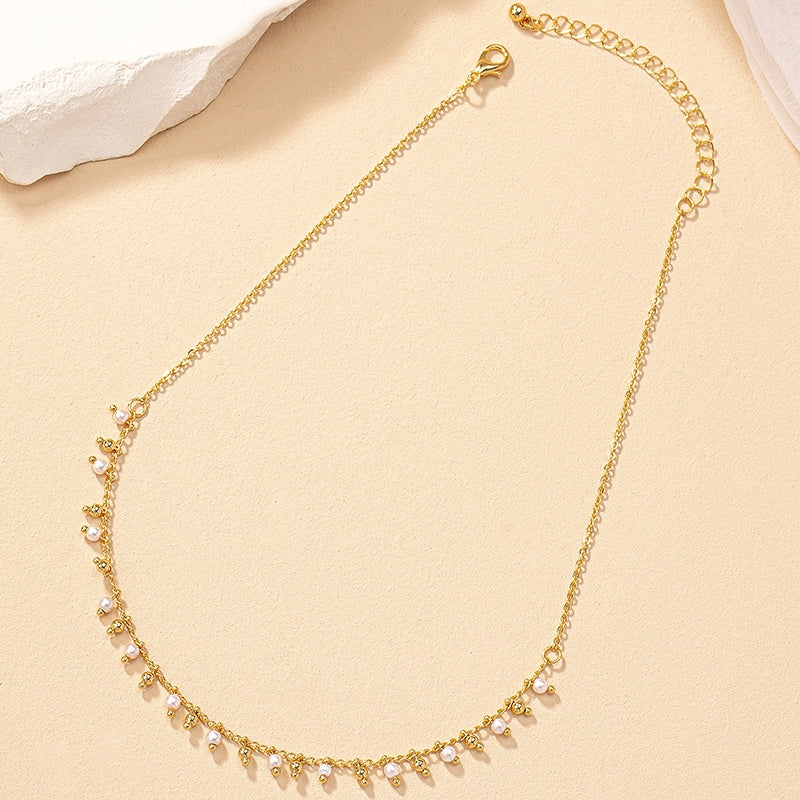 Commute Pearl Inlay Alloy Women's Necklace - Minimalist Design Choker