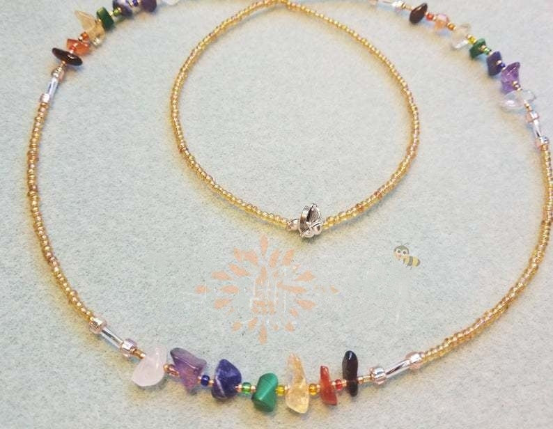 Commute Round Glass Beaded Women's Necklace with Colorful Stone Waist Chain Jewelry