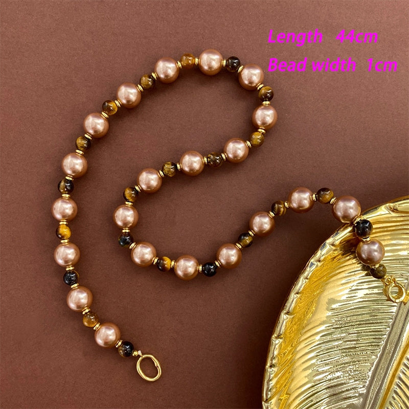 Commute Natural Tigereye Pearl Beaded Necklace