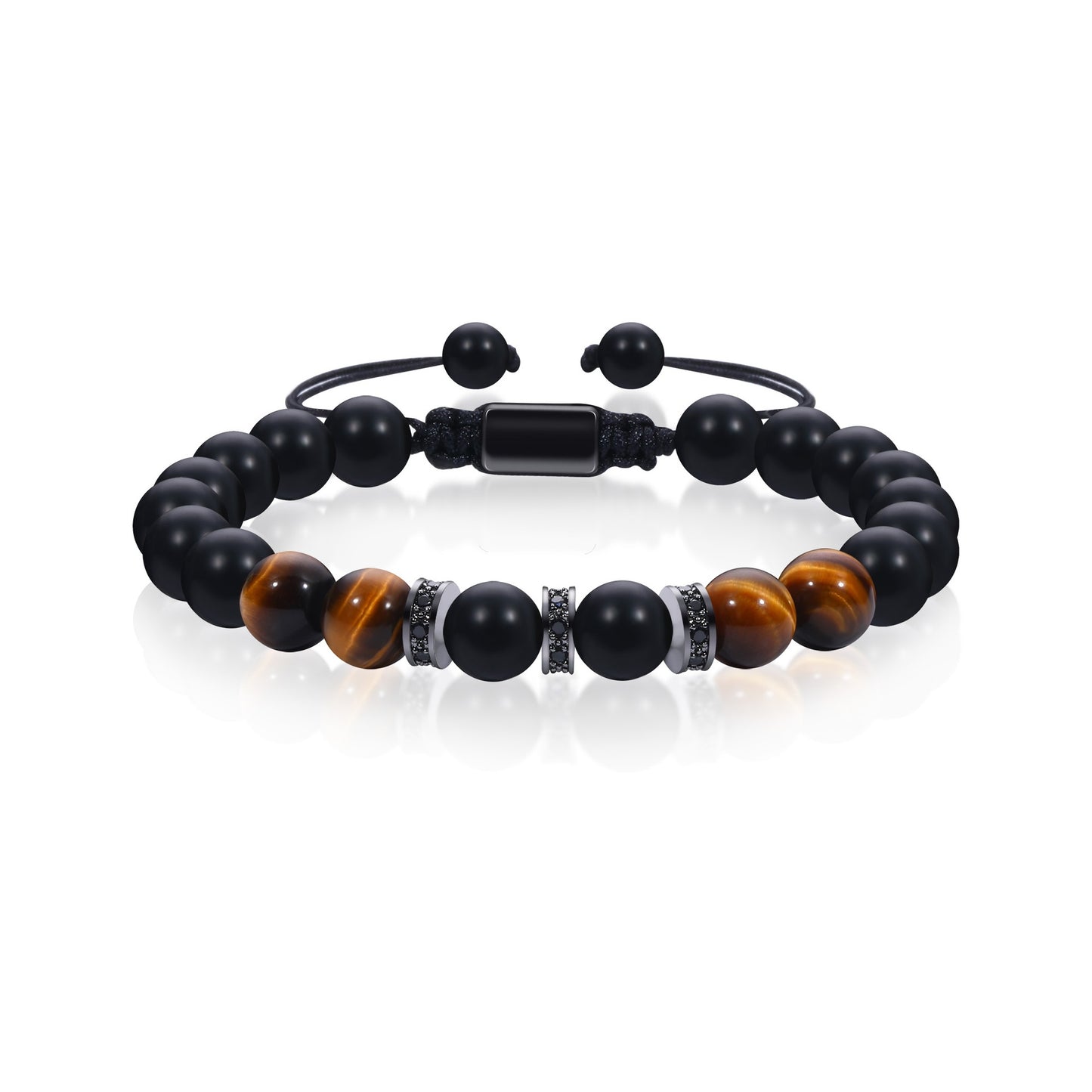 Tiger Eye Beaded Men's Bracelet - Woven Design Gift for Him