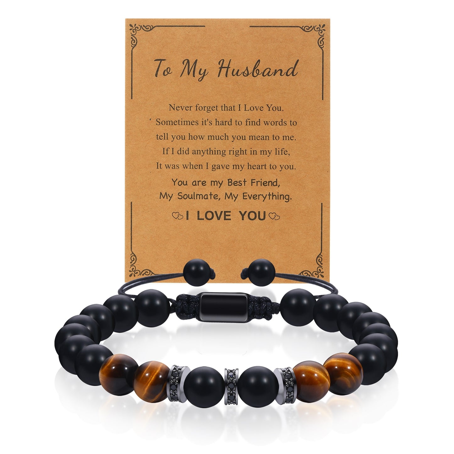 Tiger Eye Beaded Men's Bracelet - Woven Design Gift for Him