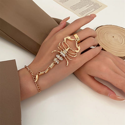 Solid Color Rhinestone Scorpion Finger Bracelet with Zircon Gemstones