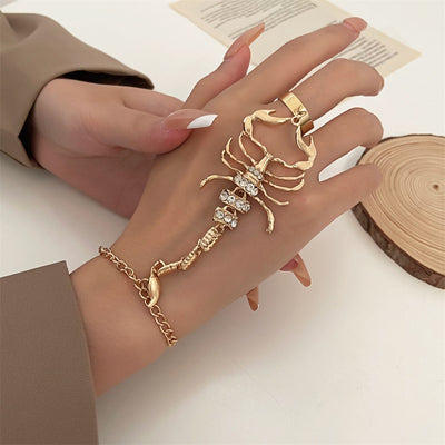 Solid Color Rhinestone Scorpion Finger Bracelet with Zircon Gemstones