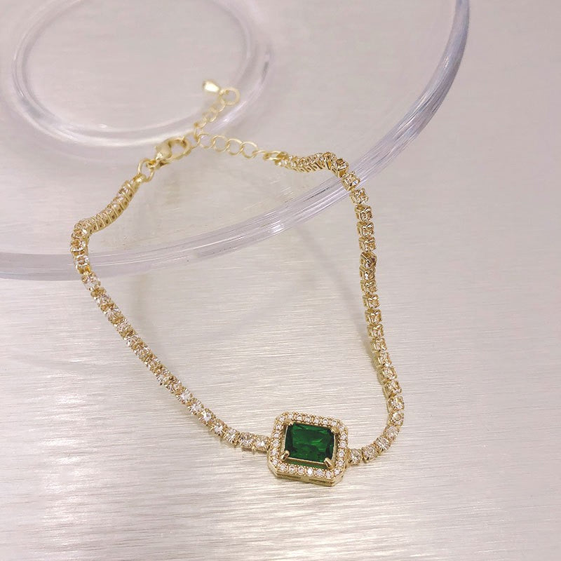 14k Gold Plated Green Zirconia Rhinestone Bracelet for Women