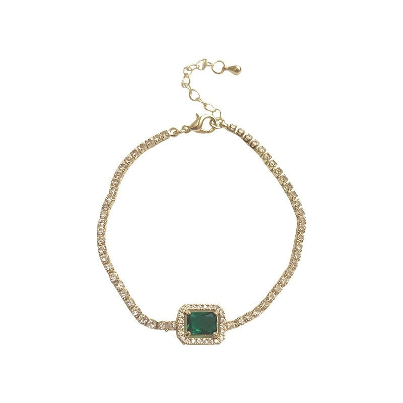 14k Gold Plated Green Zirconia Rhinestone Bracelet for Women