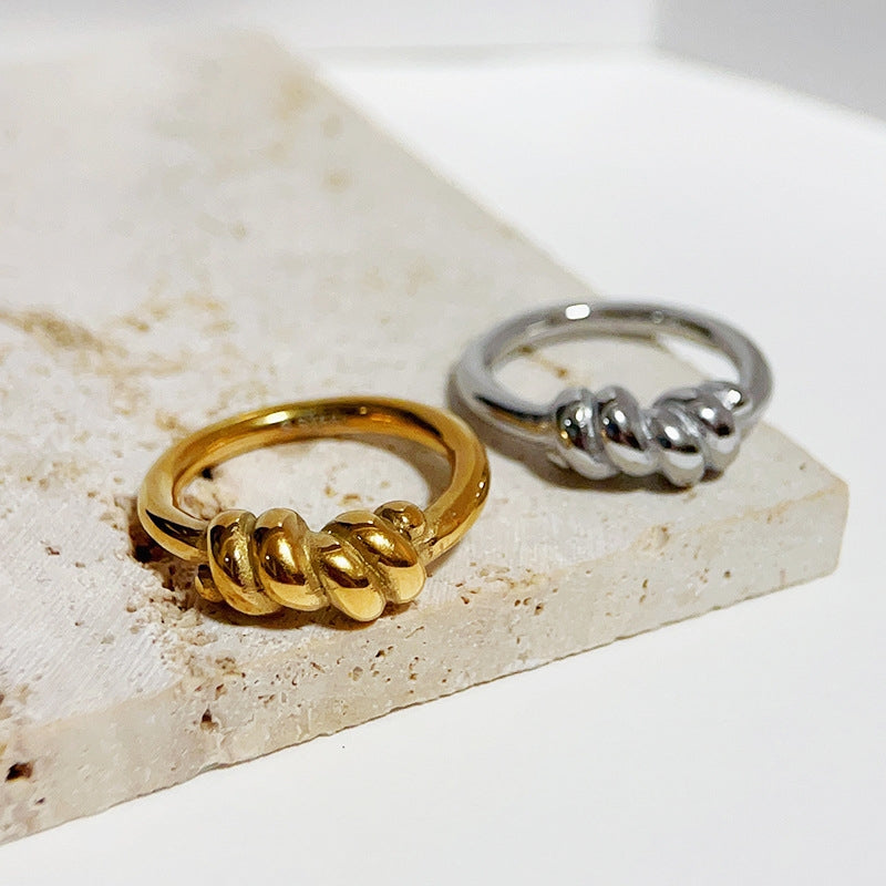 Gender Neutral Twisted Knot Titanium Steel 18k Gold Plated Rings