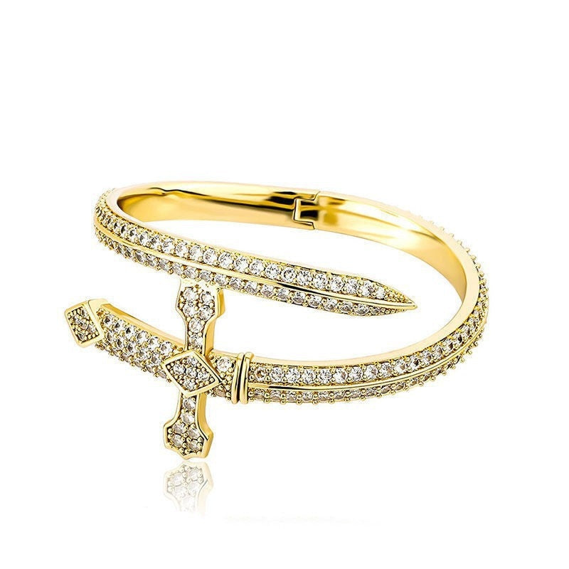 Cool Style Zircon Justice Sword Retro Bangle - Gold Unique Design for Men and Women