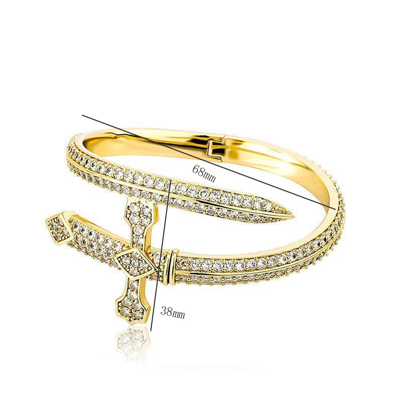 Cool Style Zircon Justice Sword Retro Bangle - Gold Unique Design for Men and Women