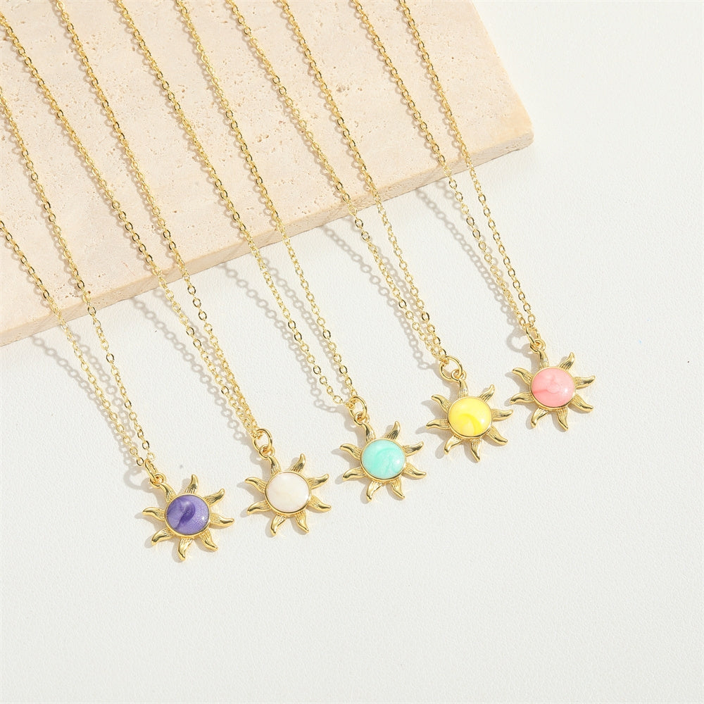 14K Gold Plated Enamel Sun Pendant Necklace with Unique Design